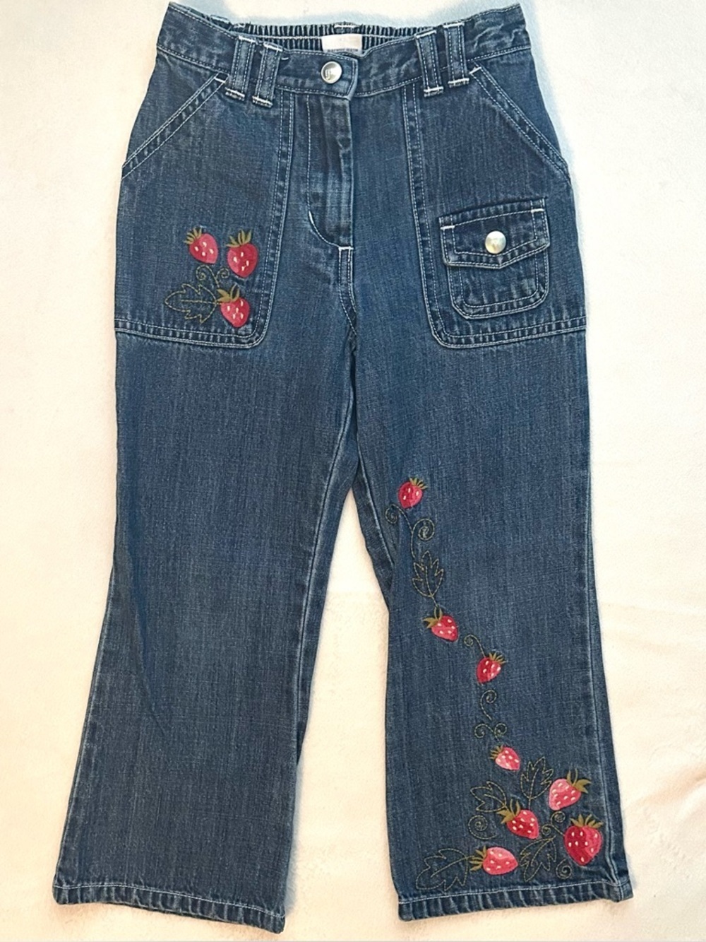 Vintage Gymboree 2003 Strawberry Patch Flare Denim Jeans Girls 5 Embroidered